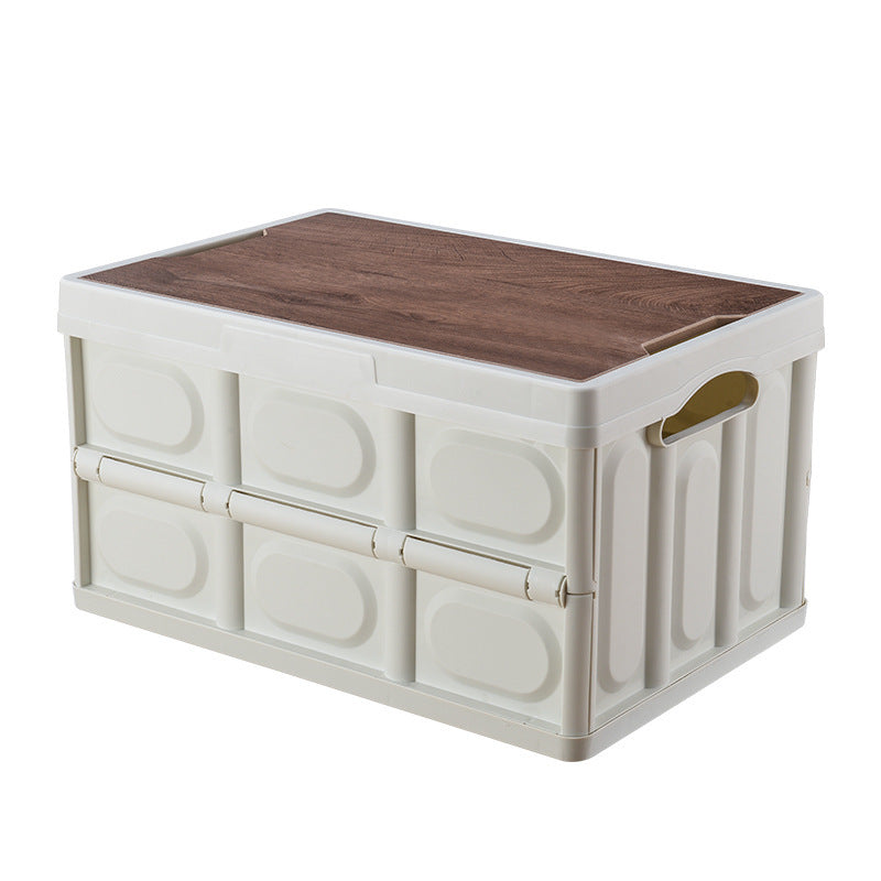 Stackable & Foldable Camping Storage Box with Wooden Lid – Large Capacity Collapsible Organizer for Outdoor, Car, Picnic | Multi-Layer Waterproof Gear Tote